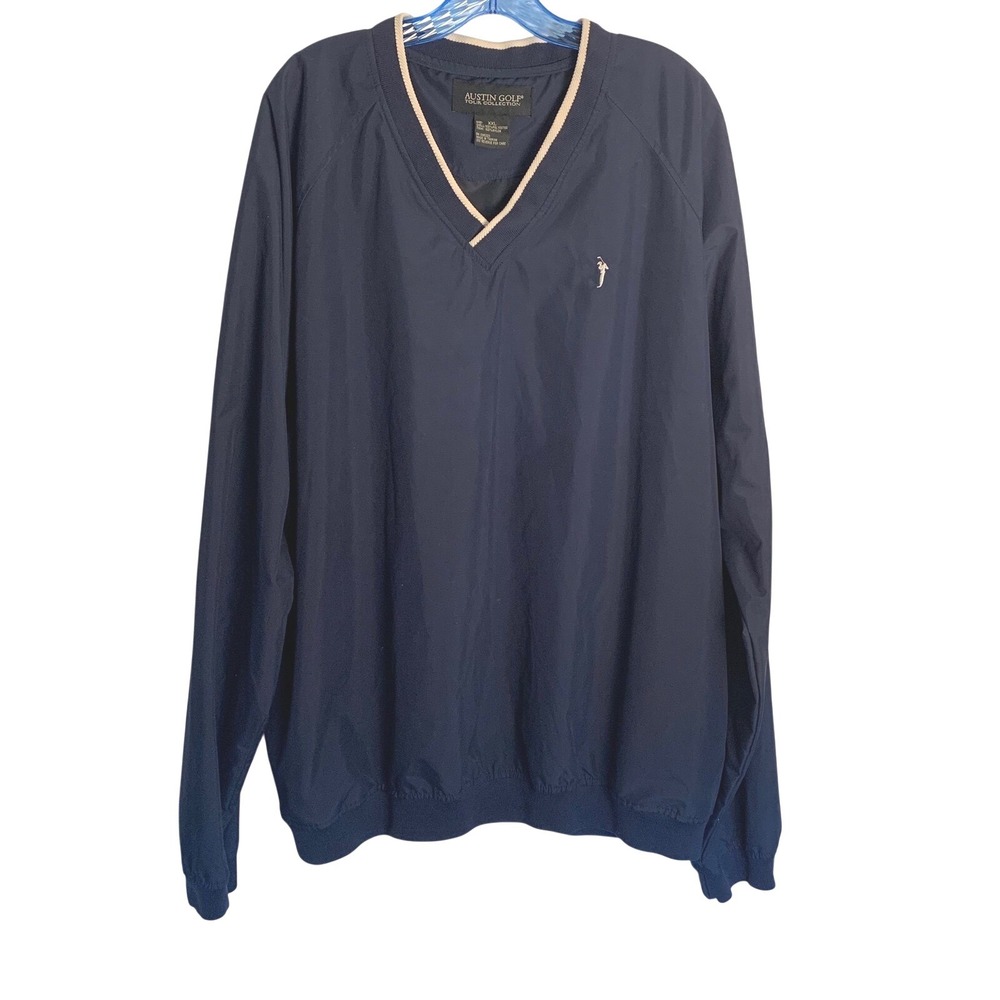Austin Golf Tour Collection Mens XXL Blue V-Neck Windbreaker Pullover Shell‎